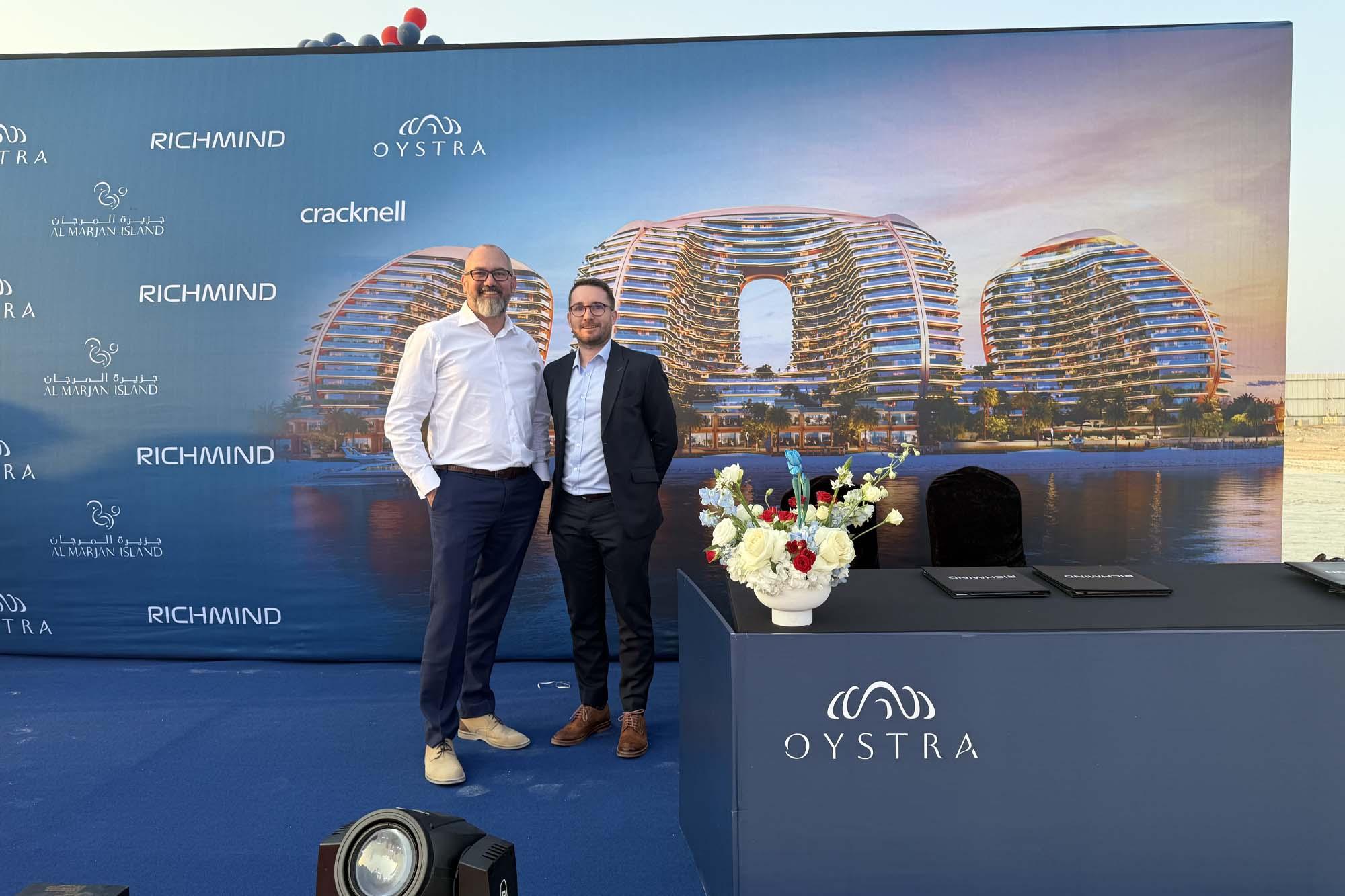 Managing Director Nicholas Harris and Associate Director Ross Kelly at OYSTRA groundbreaking ceremony.